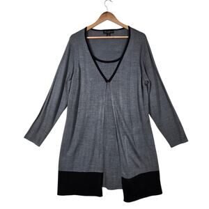 Marisa Christina Longline Cardigan Sweater sz 1X Gray Black Attached Tank Career
